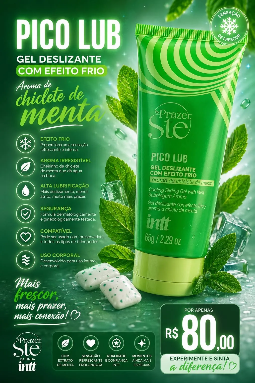 Pico lub efeito frio chiclete de menta