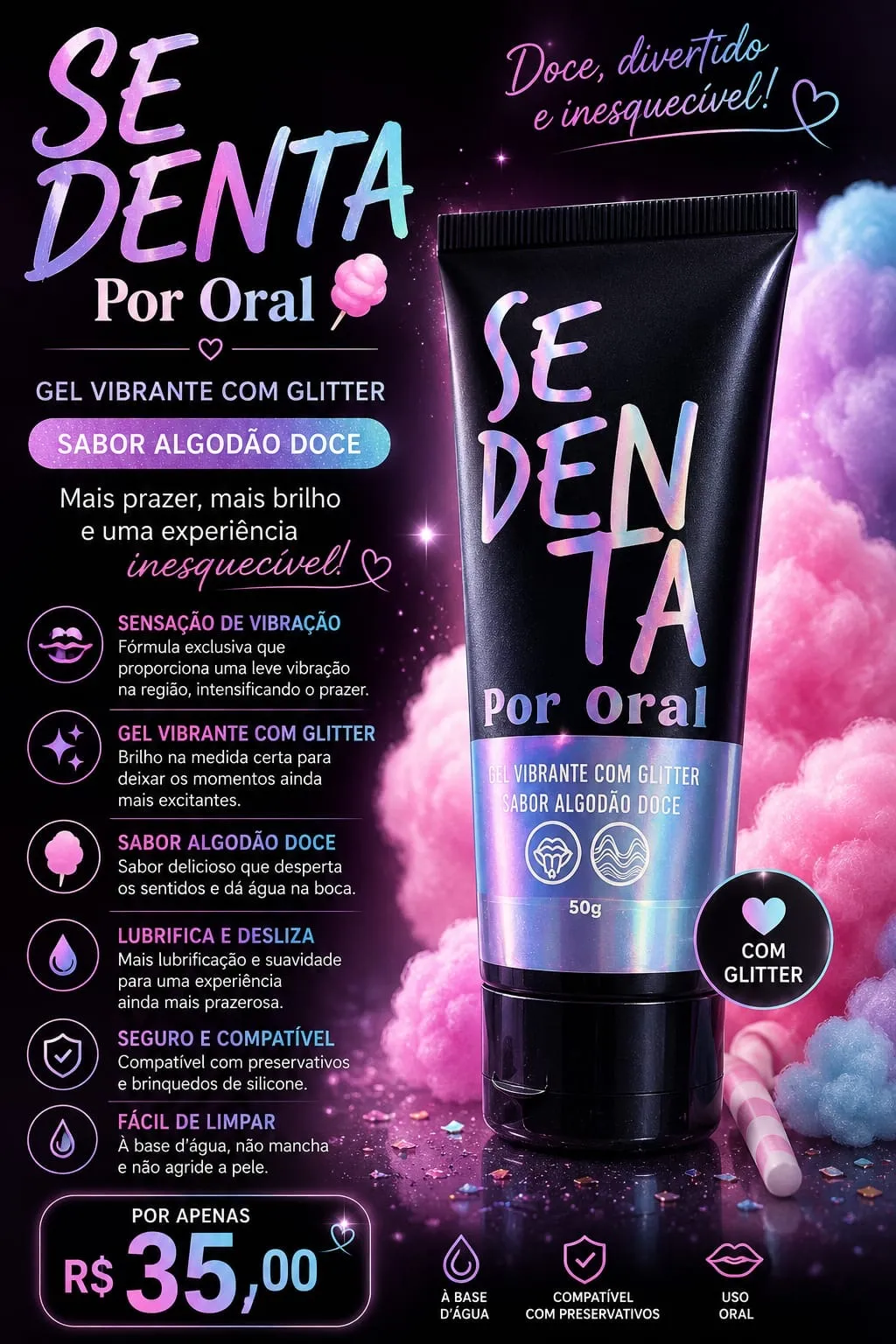 Sedenta por oral algodão doce
