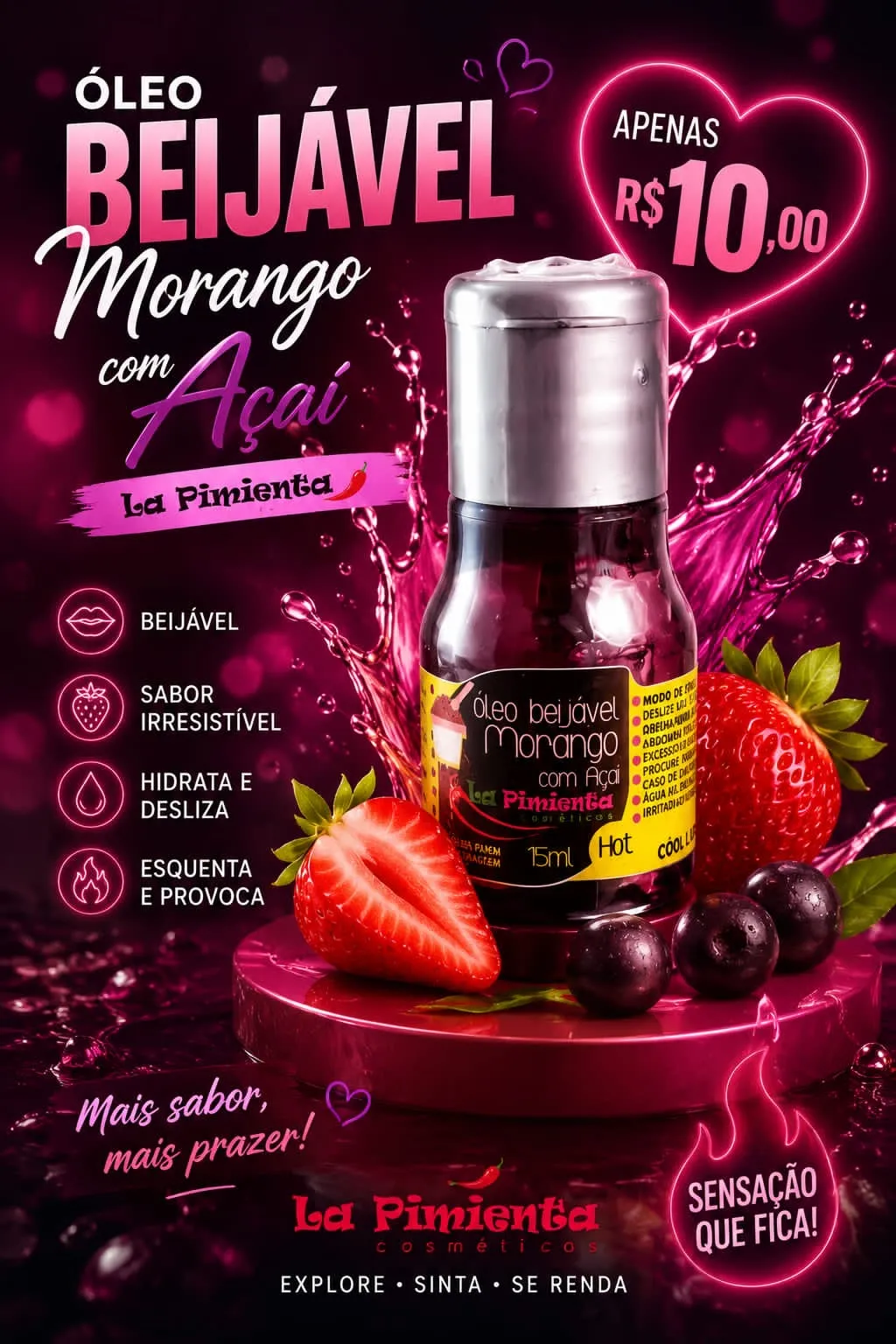 Óleo beijável morango com açaí