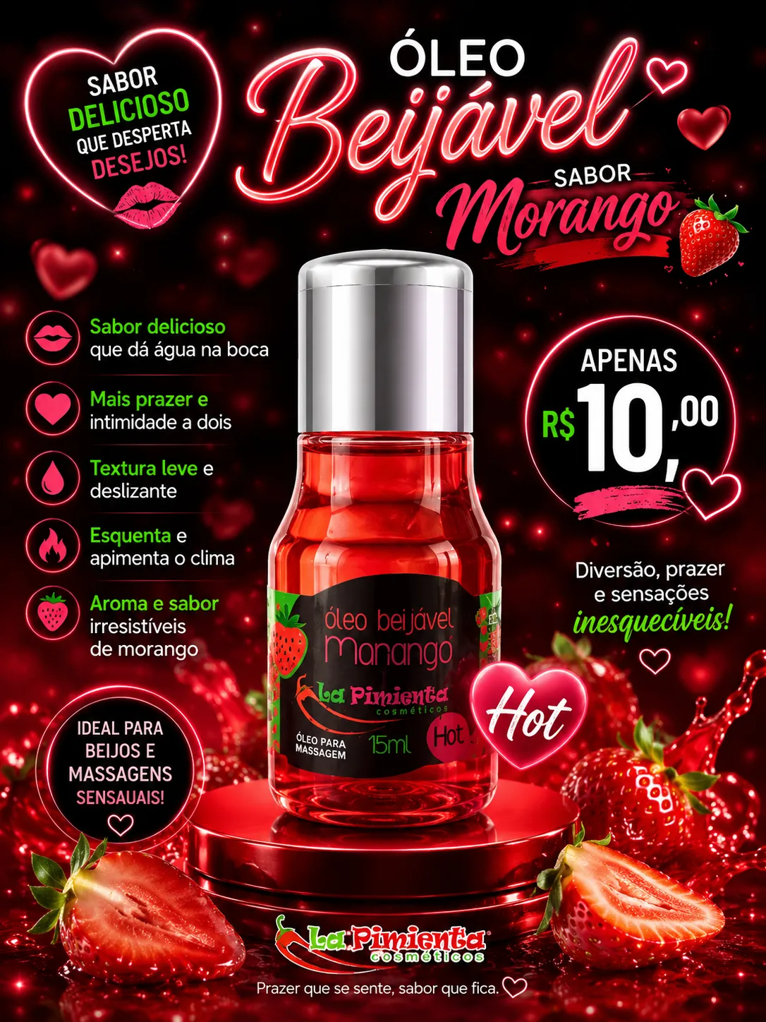 Óleo beijável morango hot