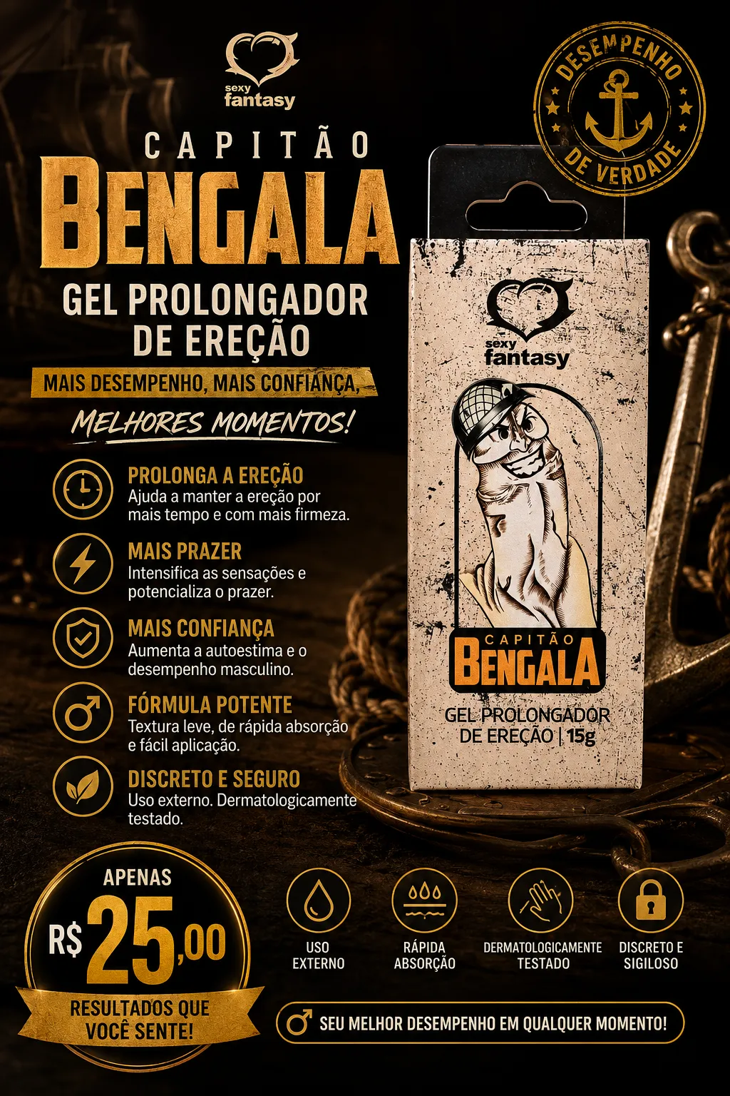 Capitão bengala - gel prolongador de ereção