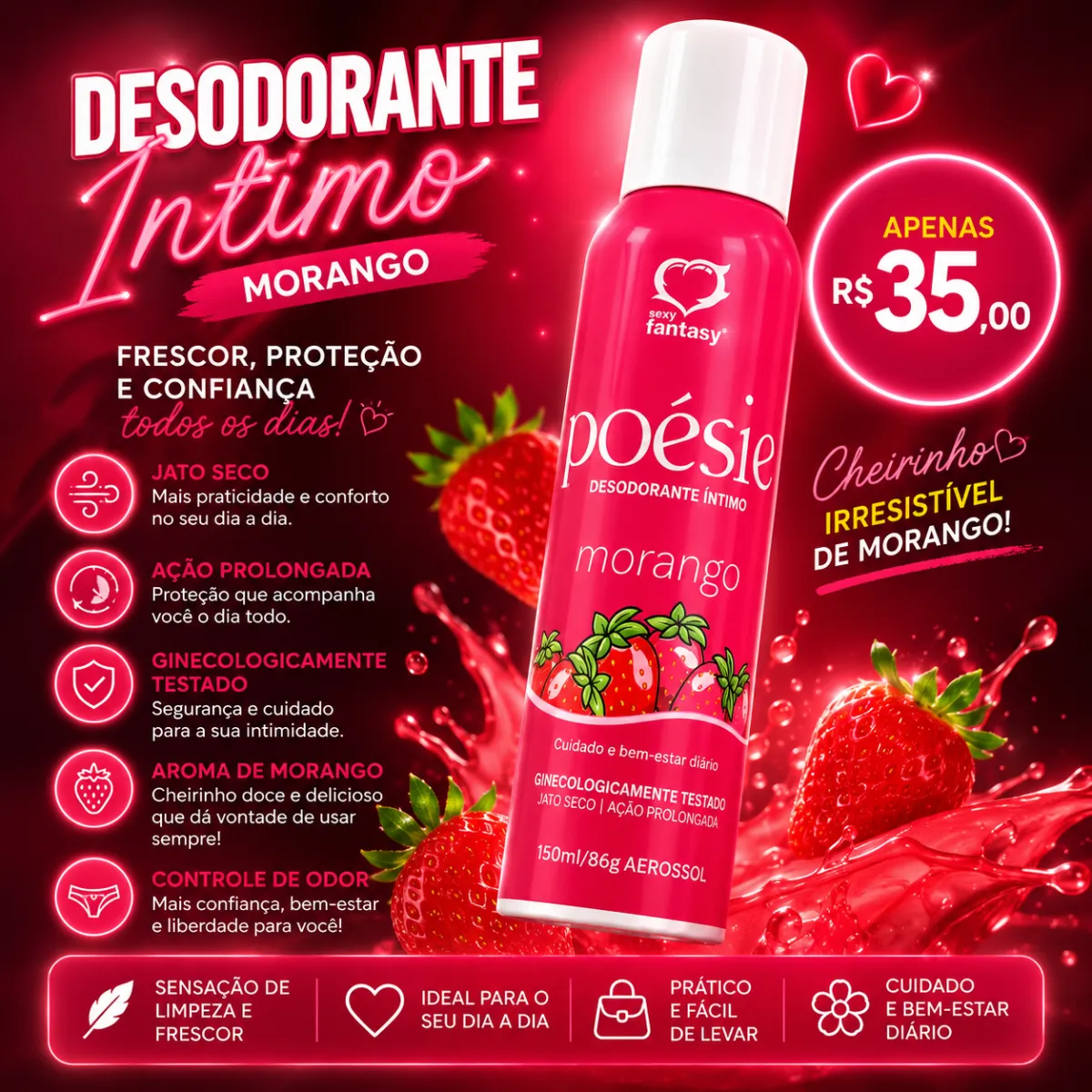 Desodorante íntimo morango - Poésie