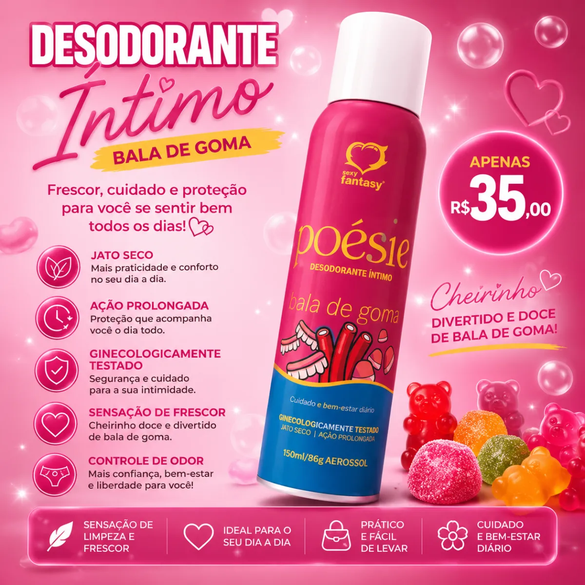 Desodorante íntimo bala de goma - poésie