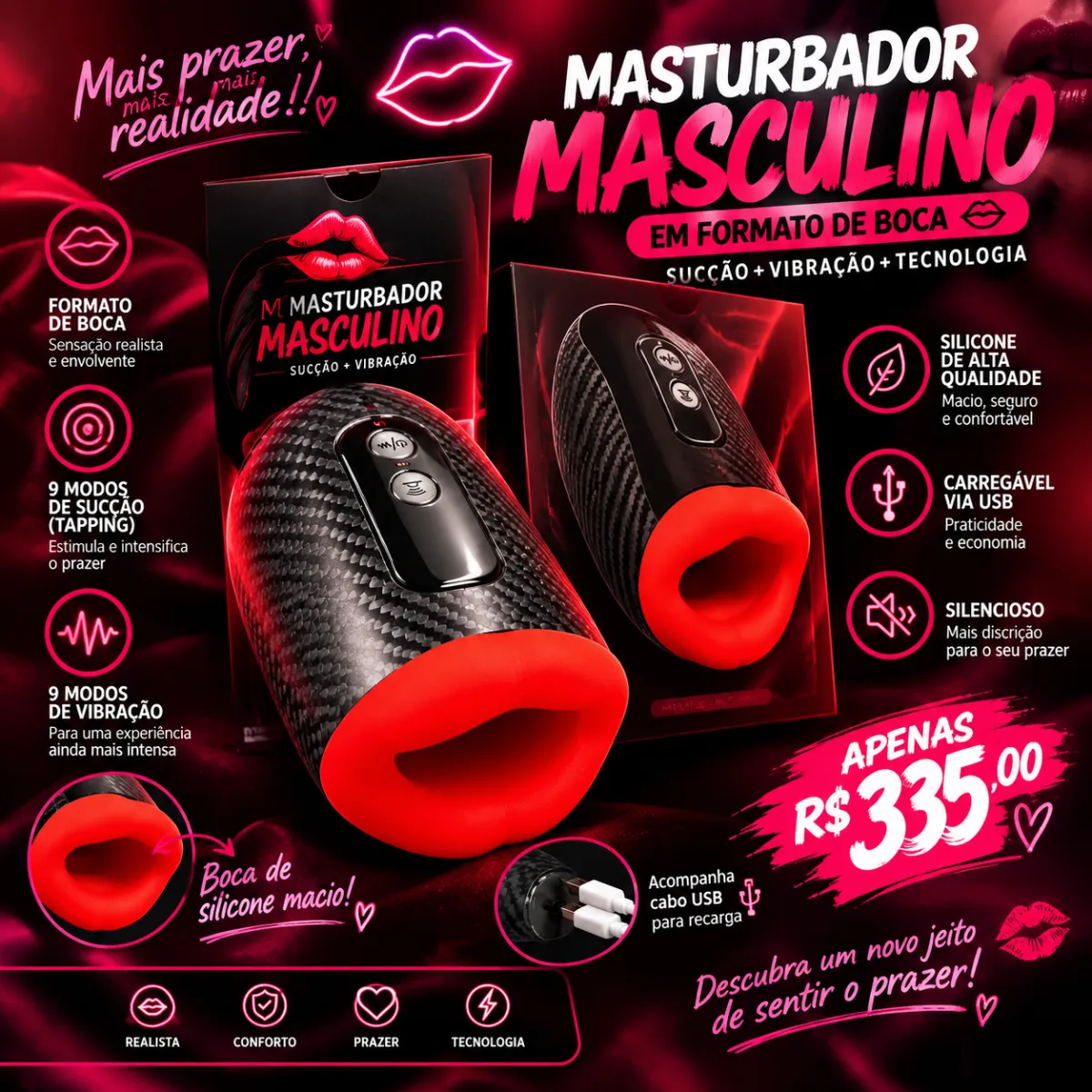 Masturbador masculino em formato de boca 👄